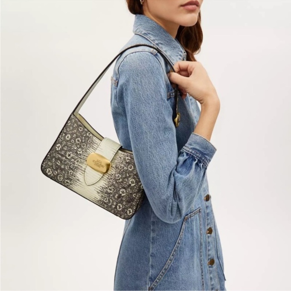 Coach Eliza Snake Print Black and White Shoulder Bag